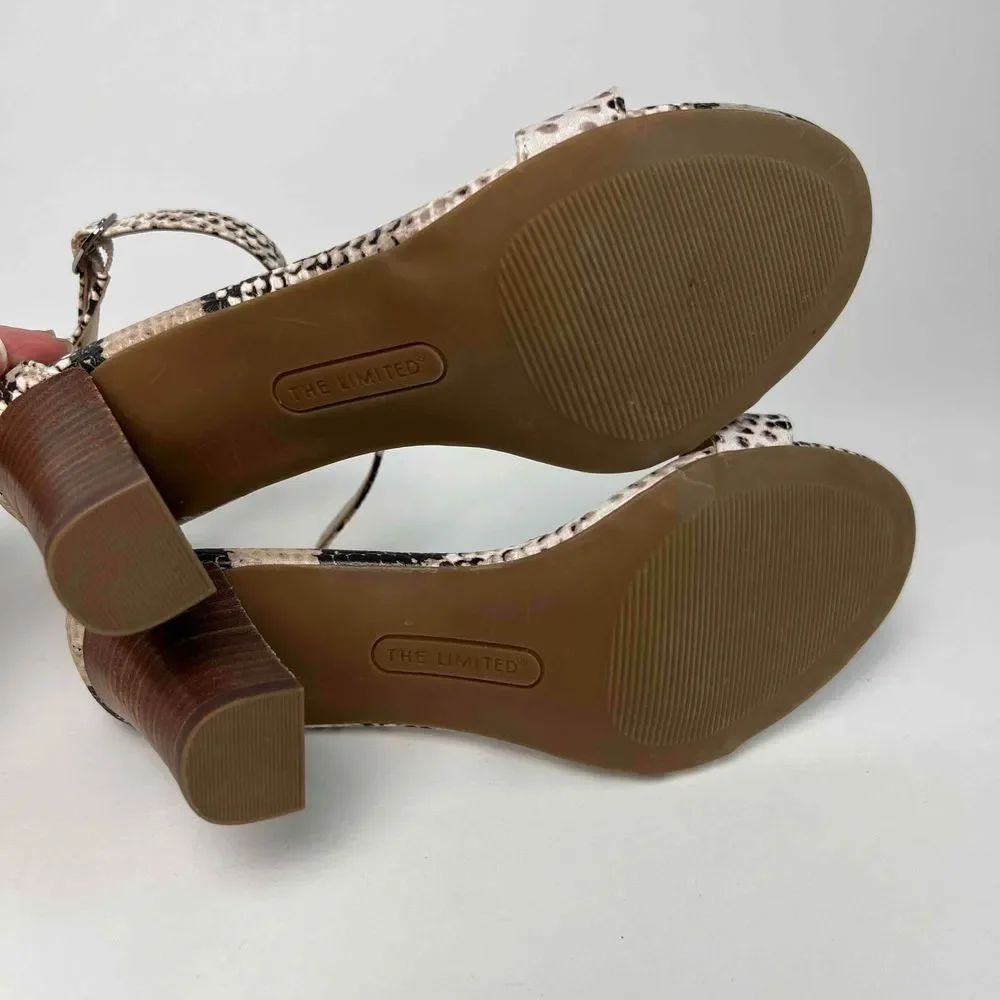 The‎ Limited Size 6.5M Chunky Heel Snake Boa Reptile Print Ankle Strap Shoes